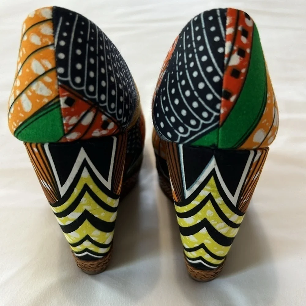 ALDO Multicolor African Ankara Print Canvas Wedges